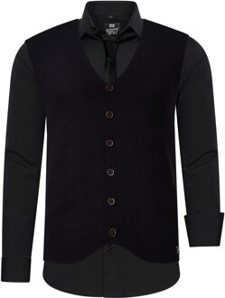 Shirt with vest and tie set of 3 Zwart