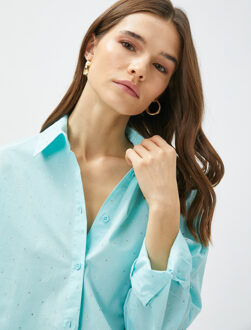 SHIRTS LS Cotton Jeweled Long Sleeve Oversized Shirt Blauw