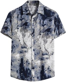 Shirts Mannen Zomer Mode Toevallige Revers Etnische Korte Mouw Blouse Etnische Stijl Camisas Masculina Hawaiian Shirt 4 # 4XL