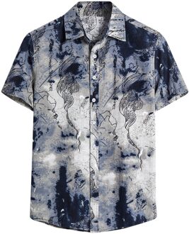 Shirts Mannen Zomer Mode Toevallige Revers Etnische Korte Mouw Blouse Etnische Stijl Camisas Masculina Hawaiian Shirt 4 # 5XL