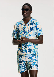 SHIWI Heren zwemshort mike 7" gebloemde print blauw/oranje Veelkleurig