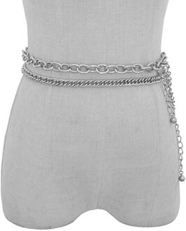 Shixin Gelaagde Dikke Metalen Ketting Riem Voor Vrouwen Mode Lange Taille Ketting Vrouwelijke Jurk Accessoires Riem Keten Lanyards zilver