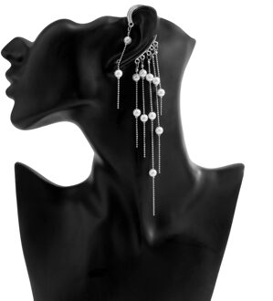 Shixin Lange Kwast Oor Manchetten Parel Oorbellen Voor Vrouwen Wedding Oorbellen Sieraden Trendy Oorbellen Meisjes zilvere kleur