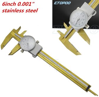 Shock-Proof Roestvrij Stee Dial Schuifmaat 6Inch 0-150Mm/0.02mml Precisie 0.001 "Dial Vernier schuifmaat Plastic Dial Schuifmaat titanium plating