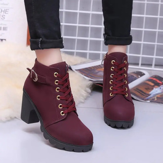 Shoe Heels Black High Slipper Women Fashion Hot Winter Womens Fashion High Heel Lace Up Ankle Boots Ladies Buckle Platform Shoes