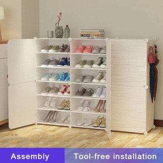 Shoe Rack High Capacity Dustproof Plastic Fabric Assembly Shoe Storage Combination Shoe Cabinet Organizer Rack Shoe Shelf