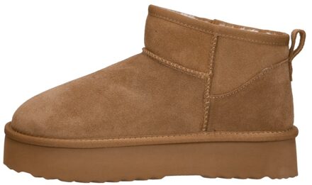 Shoecolate Enkellaarsjes Plat Cognac - 38