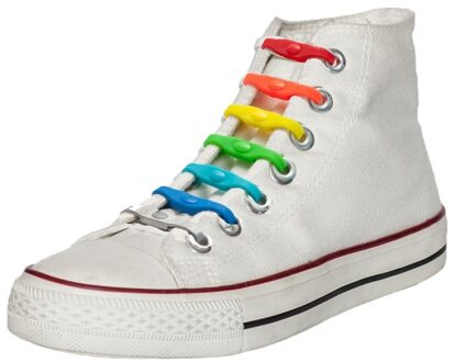 Shoeps 14x Shoeps elastische veters regenboog voor kinderen/volwassenen