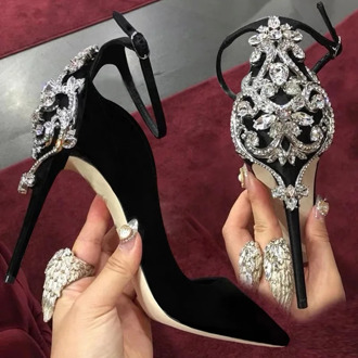 Shoes Women 2020 high heels Sexy Ankle strap Sandals crystal Glitter stiletto Female party pumps cover heels sapato feminino