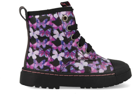 Shoesme Boot Biker Black Pink Butterfly SW21W011-A Zwart-22 maat 22 Paars