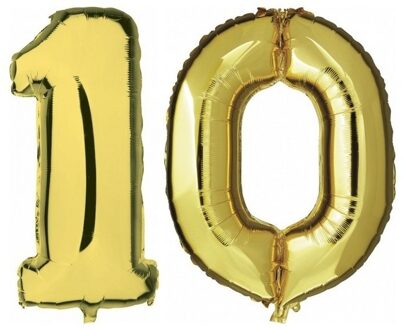 Shoppartners 10 jaar - gouden folie ballonnen - 88 cm - leeftijd/cijfers - Leeftijd feestartikelen