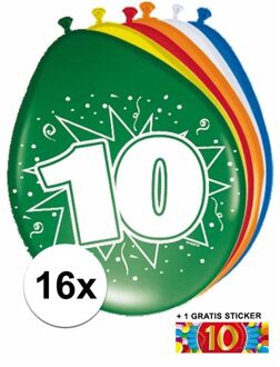 Shoppartners 10 jaar versiering - 16x leeftijd ballonnen - gratis sticker