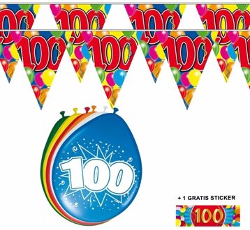 Shoppartners 100 jaar versiering set - kamer - 2x vlaggenlijnen - 8x ballonnen - gratis sticker