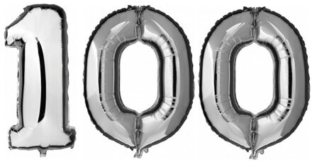 Shoppartners 100 jaar zilveren folie ballonnen 88 cm leeftijd/cijfer