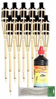 Shoppartners 10x Bamboe fakkel met lont 60 cm en olie 1 L pakket