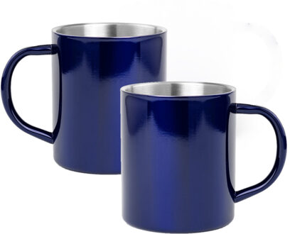 Shoppartners 10x Drinkbeker/mok blauw 280 ml - Rvs - Blauwe mokken/bekers voor onbijt en lunch