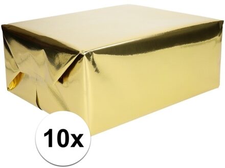 Shoppartners 10x Goud cadeaupapier metallic 400 x 50 cm