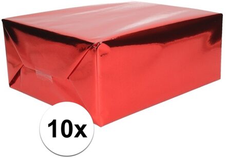Shoppartners 10x Inpakpapier/cadeaupapier rood metallic 400 x 50 cm op rol