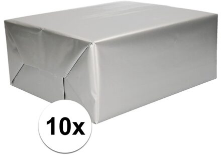 Shoppartners 10x Inpakpapier/cadeaupapier zilver 200 x 70 cm op rol