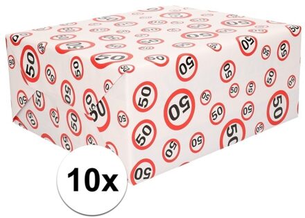 Shoppartners 10x Kadopapier 50 jaar op rol - Cadeaupapier Multikleur