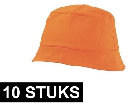 Shoppartners 10x Oranje vissershoedjes/zonnehoedjes 57-58 cm - Oranje zomerhoeden voor volwassenen