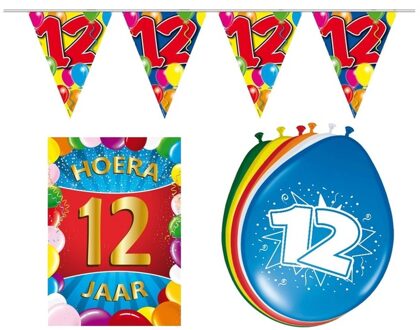 Shoppartners 12 jarige/jaar feestartikelen - versiering voordeel pakket - vlaggetjes - poster - ballonnen
