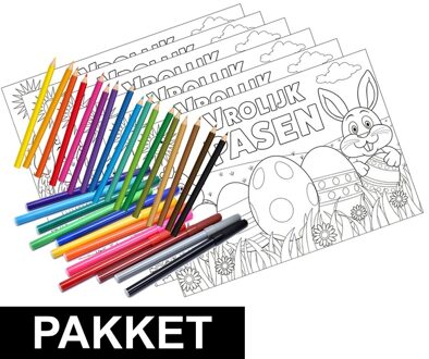 Shoppartners 12 Pasen kleurplaten placemats pakket met stiften en potloden