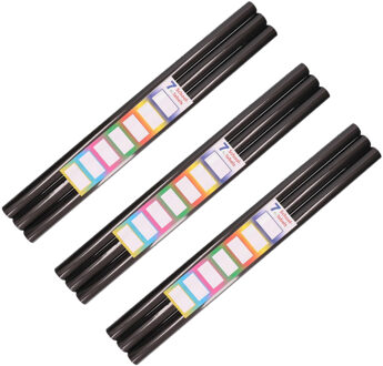 Shoppartners 12x Rollen kadopapier / schoolboeken kaftpapier zwart met labels 200 x 70 cm