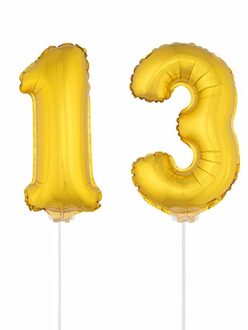 Shoppartners 13 jaar leeftijd feestartikelen - versiering cijfers - goud - ballonnen op stokje - van 41 cm