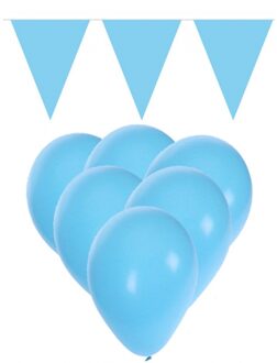 Shoppartners 15 lichtblauwe ballonnen met 2 lichtblauwe vlaggenlijnen