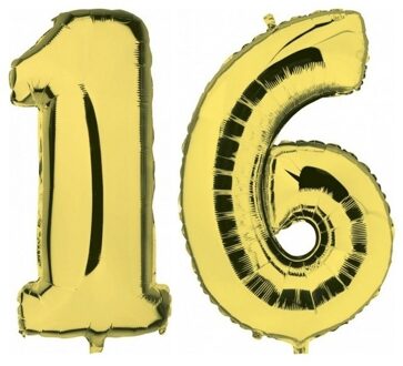 Shoppartners 16 jaar - gouden folie ballonnen - 88 cm - leeftijd/cijfers - Leeftijd feestartikelen