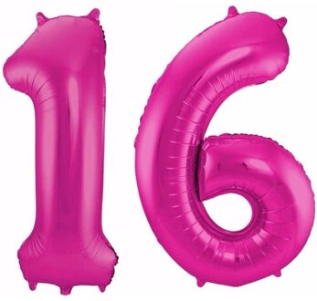 Shoppartners 16 jaar verjaardag - Folie ballon cijfers - roze - 88 cm - versiering