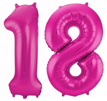 Shoppartners 18 jaar verjaardag - Folie ballon cijfers - roze - 88 cm - versiering