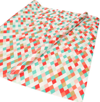 Shoppartners 1x Inpakpapier/cadeaupapier multi color ruiten motief 200 x 70 cm rol - Cadeaupapier