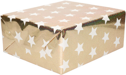 Shoppartners 1x stuks rollen inpakpapier/cadeaupapier goud holografisch met sterren 150 x 70 cm Goudkleurig