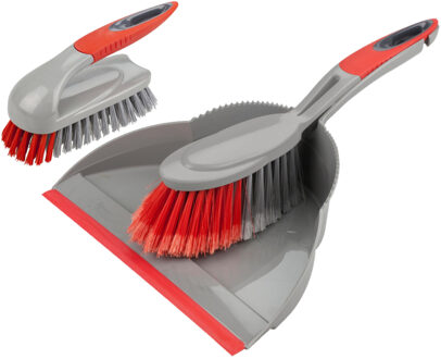 Shoppartners 2-Delige schoonmaakset schrobborstel en stoffer en blik rood/grijs - Stoffer en blik Multikleur