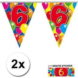 Shoppartners 2 Gekleurde vlaggenlijnen 6 jaar met sticker Multi