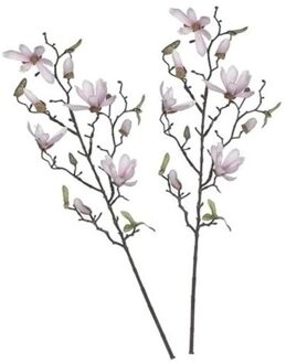 Shoppartners 2 stuks Magnolia beverboom kunstbloemen takken 80 cm decoratie - Kunstplanten Roze