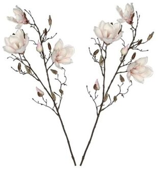 Shoppartners 2 stuks Magnolia beverboom kunstbloemen takken 90 cm decoratie - Kunstplanten Roze