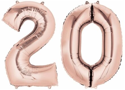Shoppartners 20 jaar rose gouden folie ballonnen 88 cm leeftijd/cijfer Goudkleurig