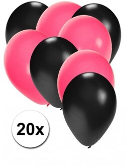 Shoppartners 20x ballonnen Sweet 16 zwart en roze Multi