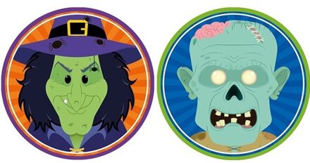 Shoppartners 20x Halloween onderzetters heks en zombie Multi