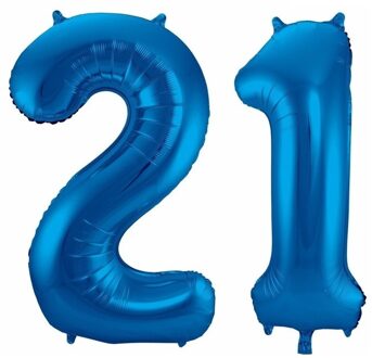 Shoppartners 21 jaar blauwe folie ballonnen 86 cm leeftijd/cijfer