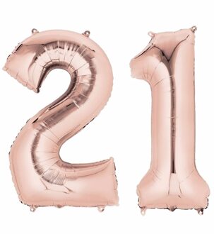 Shoppartners 21 jaar geworden cijfer ballon rose goud