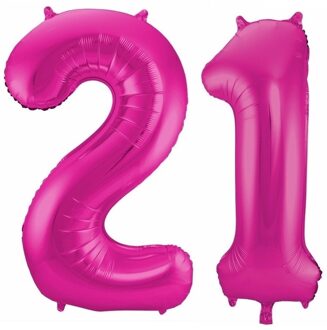 Shoppartners 21 jaar roze folie ballonnen 86 cm leeftijd/cijfer