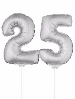 Shoppartners 25 jaar leeftijd feestartikelen - versiering cijfers - zilver - ballonnen op stokje - van 41 cm