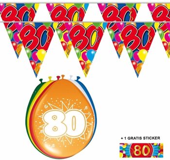 Shoppartners 2x 80 jaar vlaggenlijn + ballonnen Multi