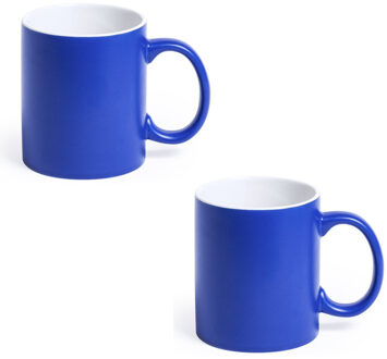 Shoppartners 2x Blauwe/witte drinkbekers/mokken 350 ml - Bekers