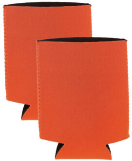 Shoppartners 2x blikjes koeler - koelhoud hoesje - bierblik hoesje - oranje - Frisdrank/bier blikjes koel houden