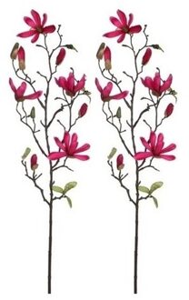 Shoppartners 2x Fuchsia roze Magnolia/beverboom kunsttak kunstplant 80 cm - Kunstplanten